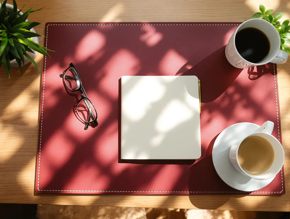 The same desk, clear, in afternoon light